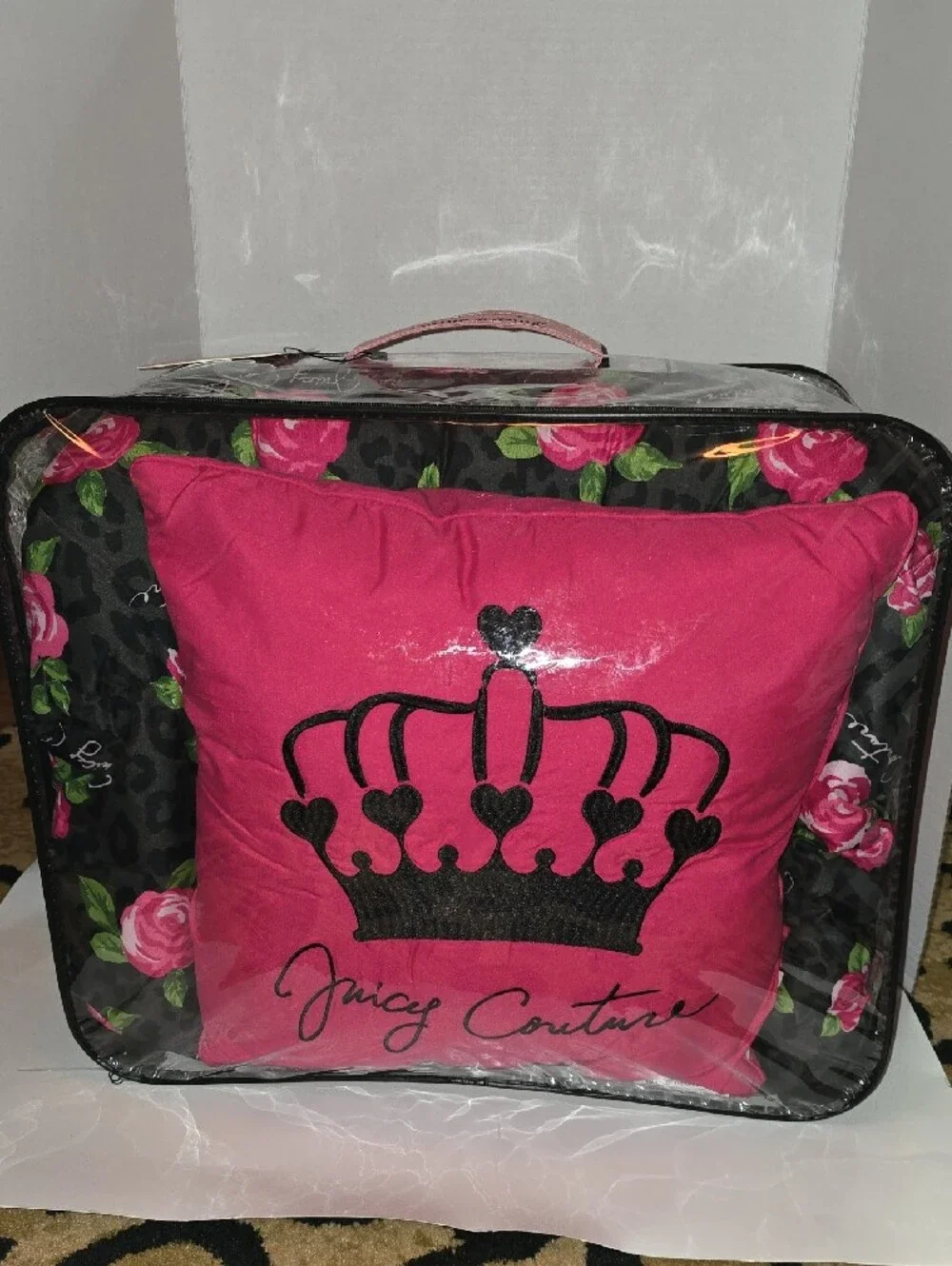 Juicy Couture Black Comforter Set with Pink Rose Print